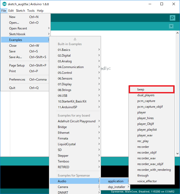 arduino audio examples beep